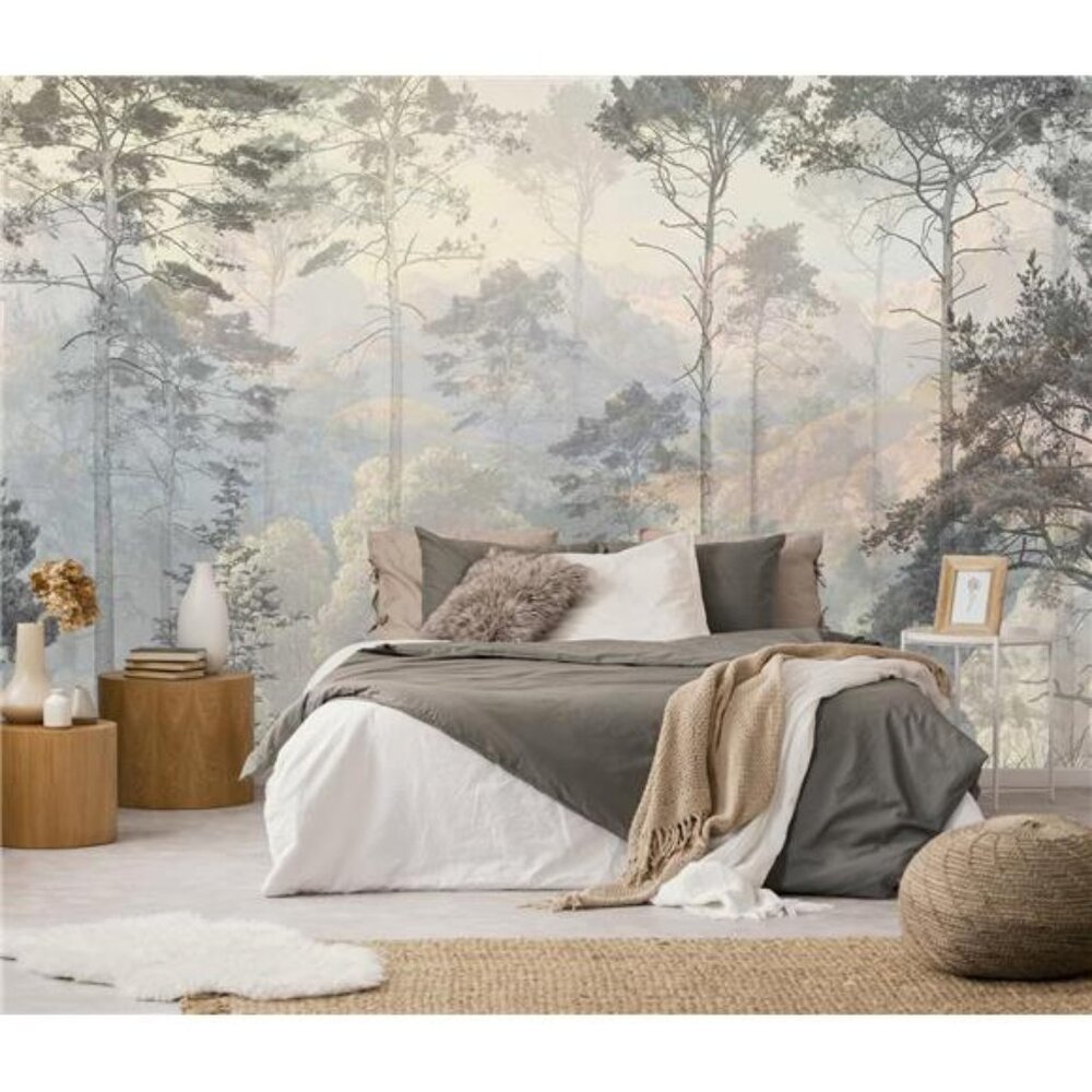 Hazy Forest Wall Mural, Abstract Nature Landscape Wallpaper, Background Wall